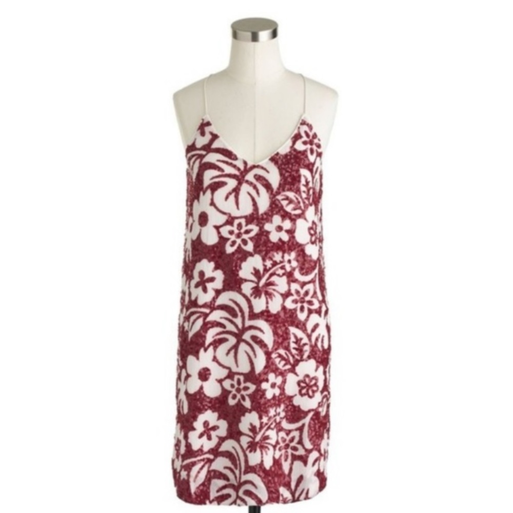 NWT J Crew Collection XS red sequin tropical mini dress